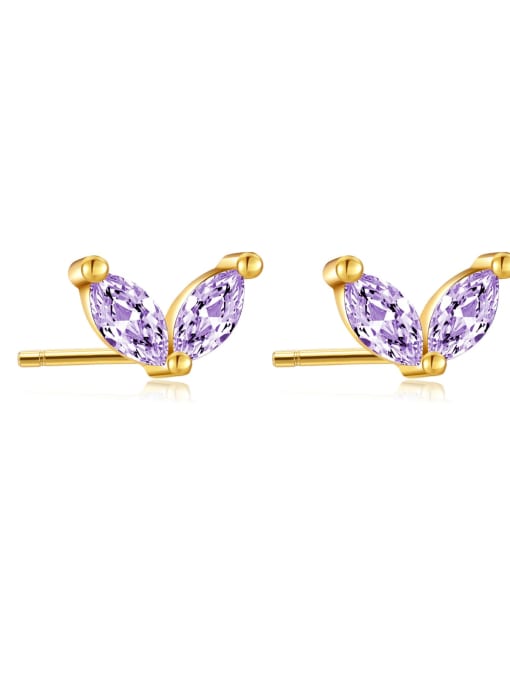 18k gold [purple] 925 Sterling Silver Cubic Zirconia Geometric Dainty Stud Earring